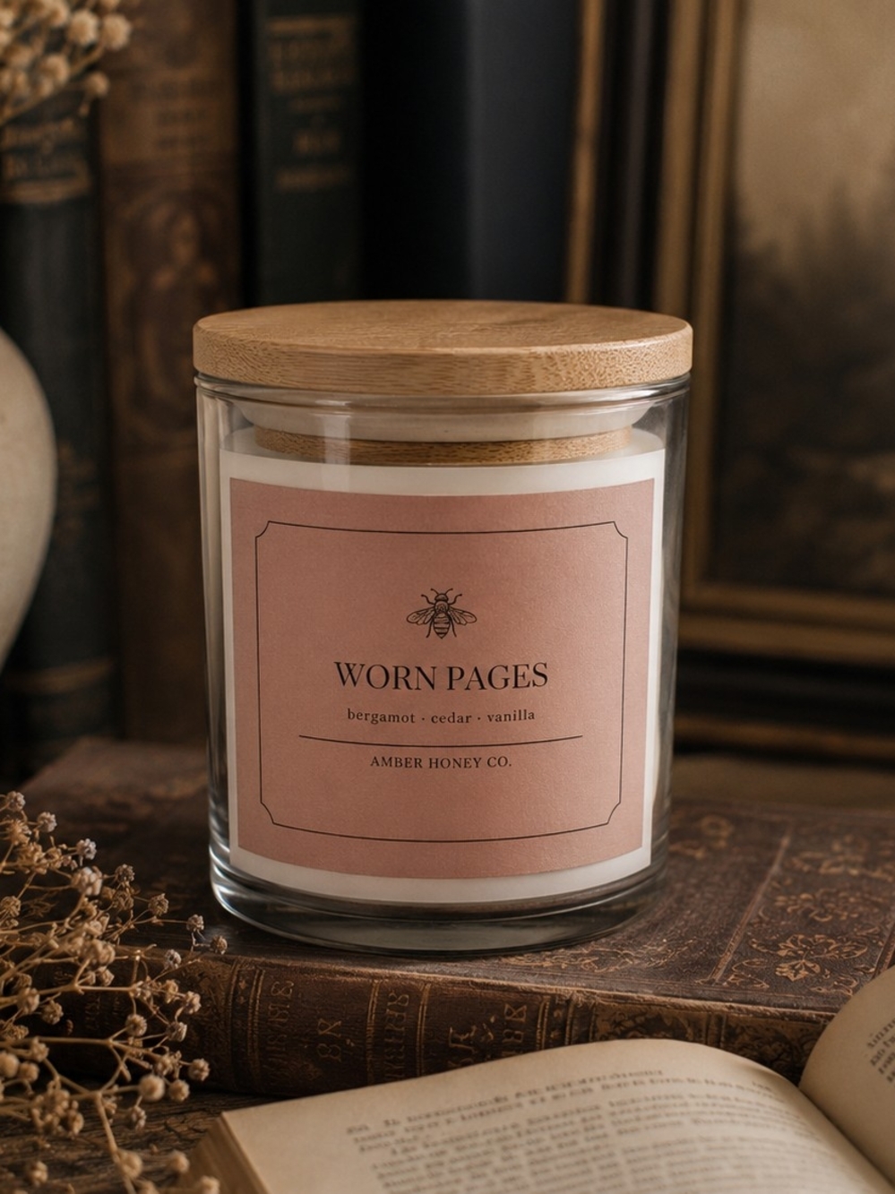 Worn Pages Scented Candle - Amber Honey Co.